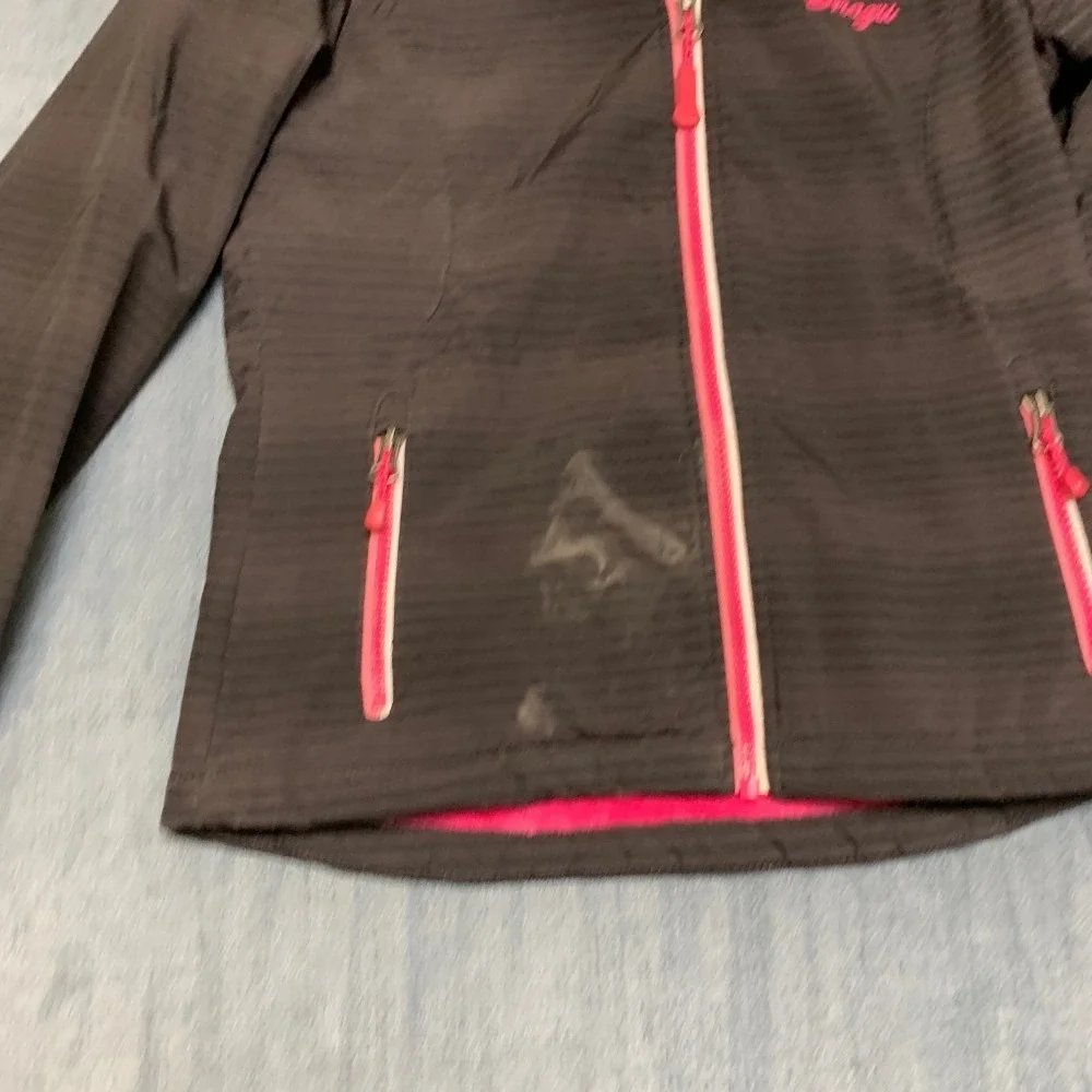 Snozu Softshell Jacket Girls S 7-8 Black Pink Sherpa Lined Hooded Thumb Holes